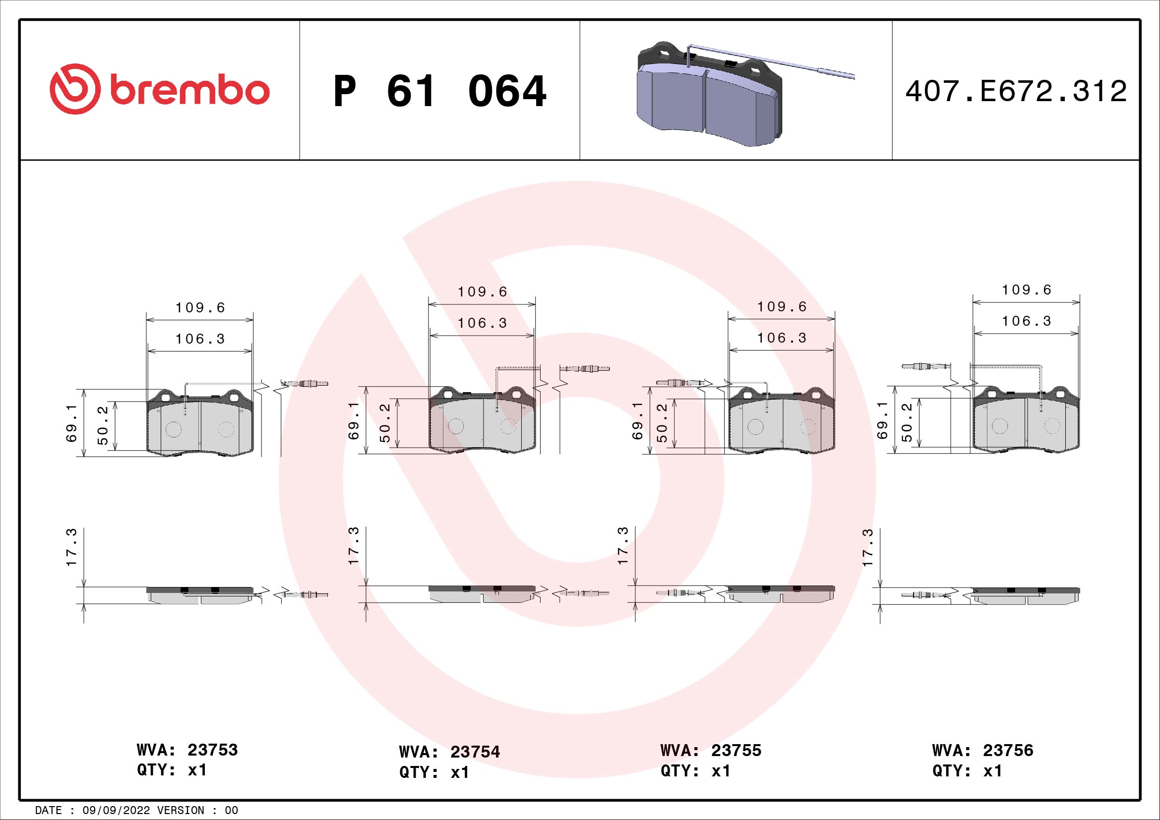A.B.S. P 61 064 BREMBO Bremsbelagsatz, Scheibenbremse